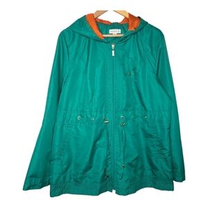 Susan Graver Womens Green Outdoor Hooded Windbreaker Rain Jacket Size Large